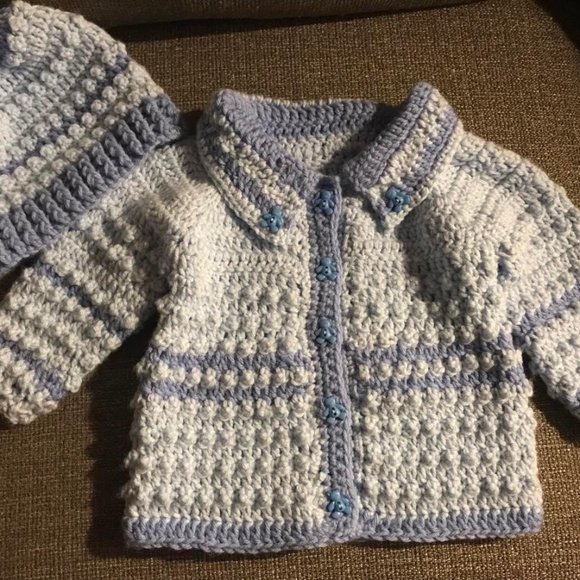 Handmade baby sweater and hat set